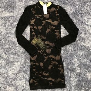 Bebe XS Black Lace Overlay Dress